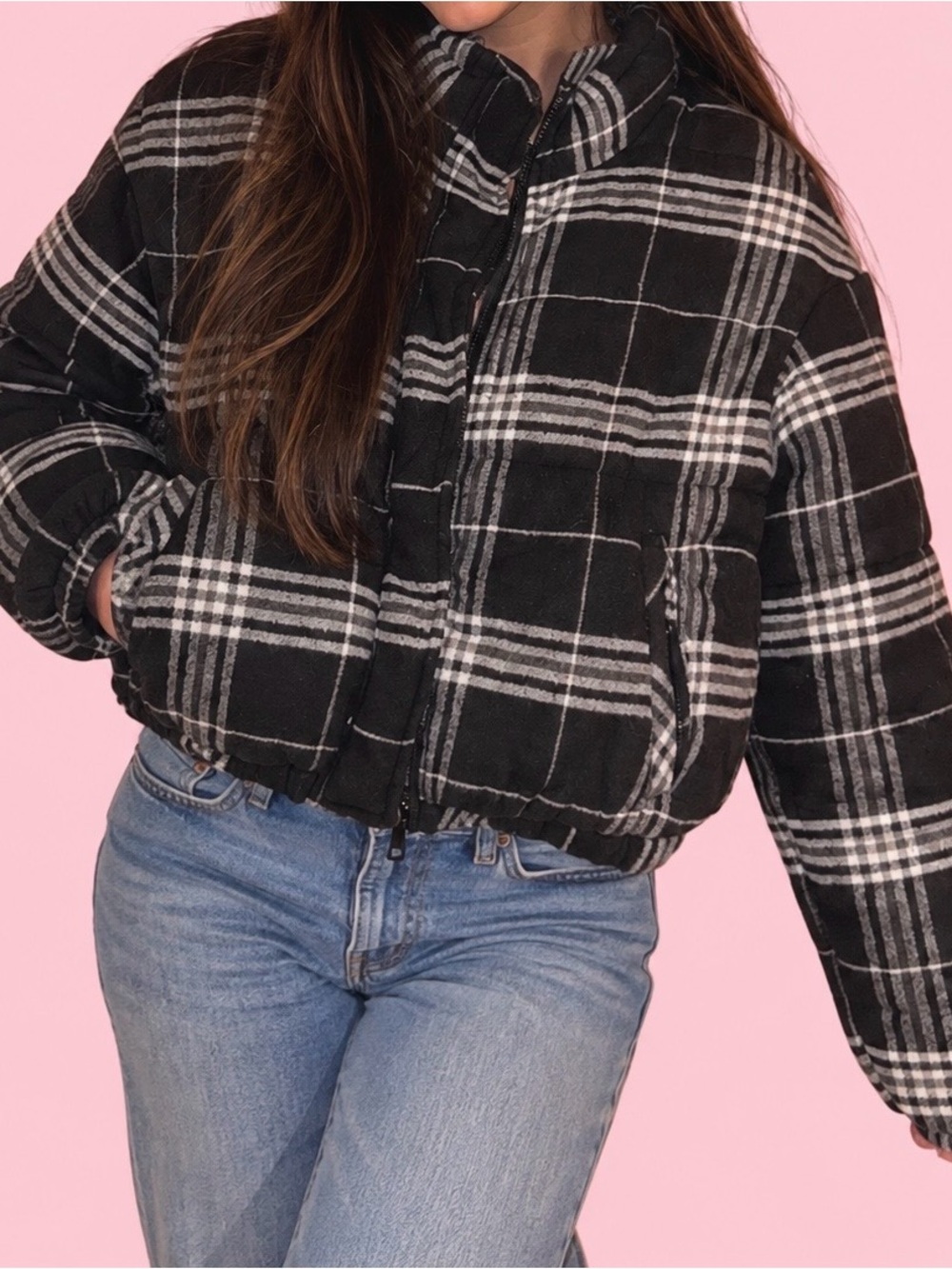 Ciso Black & White Plaid Puffer Jacket